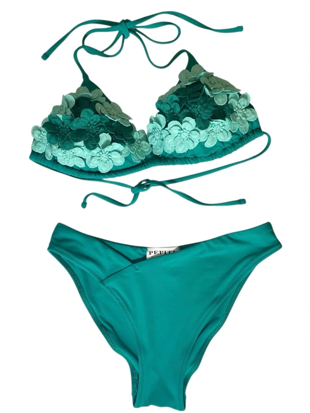Pepita Forte dei Marmi Teal Flower Appliqué Micro Bikini Set XS Vaca Influencer